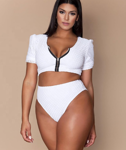 Venta de fábrica Tallaje grande Tamaño grande Sexy Rojo con cremallera Manga Bikini Traje de baño - Product Image 3