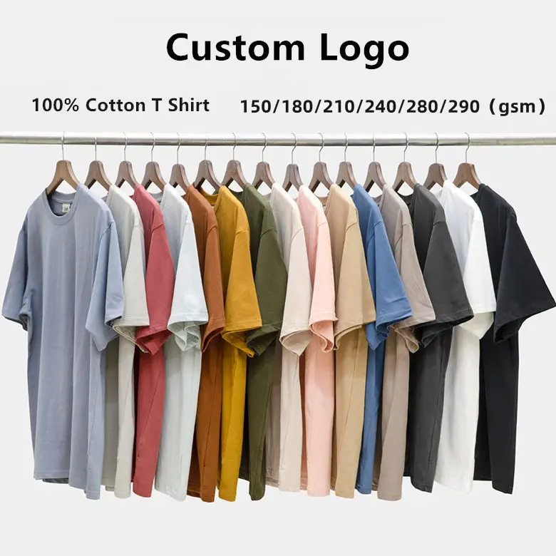 Kaus uniseks kustom kualitas tinggi 100% katun Premium 210gsm kaus berukuran besar layar sutra pencetak Logo kaus polos pria