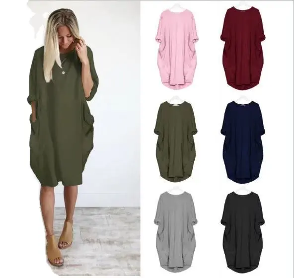 New Luxury Design Women Casual Loose Pocket Long Sleeve Dress For Outdoor