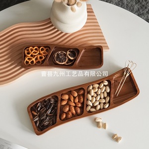 Cookie and <b>snack</b> <b>tray</b>, three- or four-compartment wooden dried fruit plate, high-end <b>snack</b> plate, nut and melon seed platter, - Product Image 1