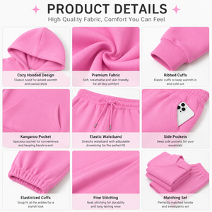 Ensemble 2 pièces pour femme, sweat à capuche oversize avec poche kangourou et pantalon de jogging à revers élastiques, en molleton doux, tenue décontractée quotidienne, BSCI OEM - Product Image 3