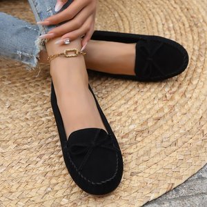 Mocassins pour femmes en <span class=keywords><strong>daim</strong></span> <span class=keywords><strong>noir</strong></span>, chaussures plates à nœud papillon, confortables et décontractées pour la marche quotidienne - Product Image 2