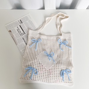 Bolso de mano de punto de gran capacidad para mujer, estilo de vacaciones en la playa con elemento de lazo, bolso de hombro portátil de poliéster a la moda - Product Image 3