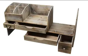 صندوق خشبي من الخيرزان مصقول متعدد الوظائف للتخزين يوضع على المكتب صندوق بأرفف مع درج صندوق منظم للمجوهرات