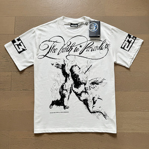 T-Shirt Vintage Hell and Star a Maniche Corte Unisex Vestibilità Ampia 100% Cotone Lavorato a Maglia Moda Casual con Stampa di Lettere Streetwear - Product Image 2