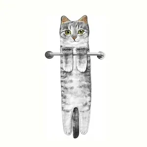 かわいい装飾的な猫の装飾ハンギングフェイスタオル猫面白いハンドタオルバスルームキッチン用