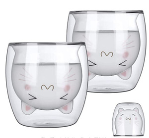 Tazza di latte per caffè a doppia parete tazza di zampa di gatto carina tazza di succo d'acqua in vetro da 250ML, per casa e ufficio - Product Image 1
