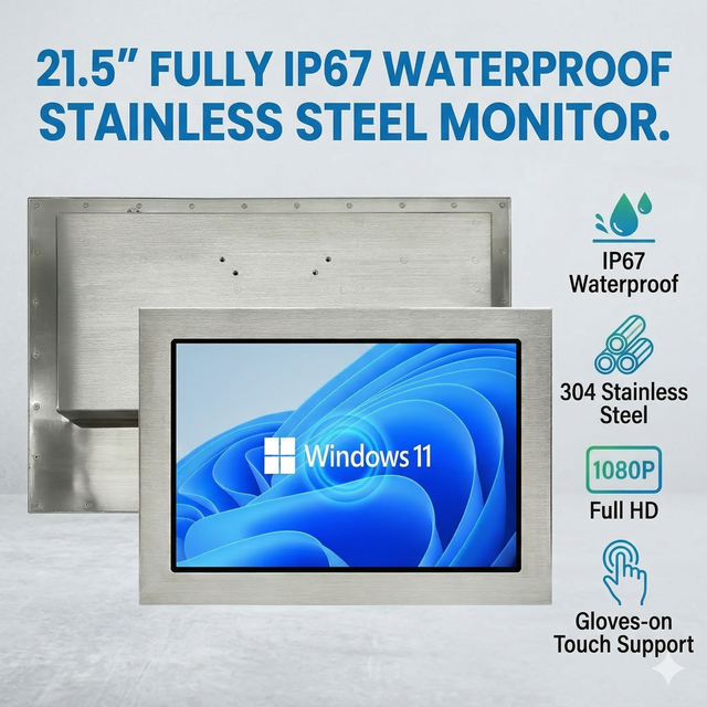 21.5 Inch Rugged Lcd Display Embedded Mount Front Panel Waterproof Ip65 Touchscreen Cabinet Touch Screen Industrial Monitor