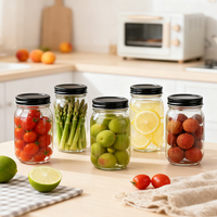 Pot en verre Mason personnalisé de 470 ml, 480 ml, 16 oz, récipient alimentaire en verre avec couvercle Mason à ouverture normale de 70 mm