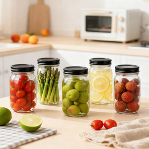 470 मिली 480 मिली 16 औंस व्यक्तिगत ग्लास मेसन ढक्कन के साथ नियमित मुंह 70 मिमी मासन ढक्कन के साथ भोजन ग्लास कंटेनर - Product Image 2