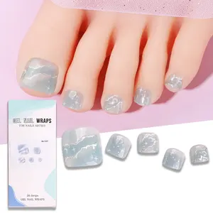 Factory Salon-quality Gel Toe Nail Polish Stickers Waterproof Full Wrap Semi Cured Nail Strips Wtaps with Prep Pad Wooden Stick