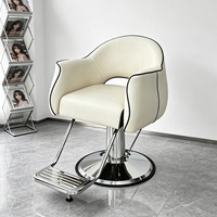 Fauteuil de Barbier Professionnel Moderne et Minimaliste pour Salon, Chaise de Coiffure Pivotante et Réglable en Hauteur avec Siège en Cuir PU, Style Influenceur
