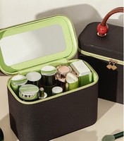Boîte en cuir PU personnalisée avec impression de logo, sac à maquillage moderne de luxe marron avec doublure en tissu à carreaux pour cosmétiques emballés