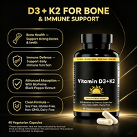 Capsule de Vitamine D3 K2 5000UI avec Bioperine, Sans OGM, Sans Soja, Complément Alimentaire pour la Santé Osseuse et Immunitaire