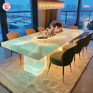 High Quality Luxury Translucent Stone Dining Table Backlit Crystal Dining Table Translucent Onyx Marble Custom Dining Table