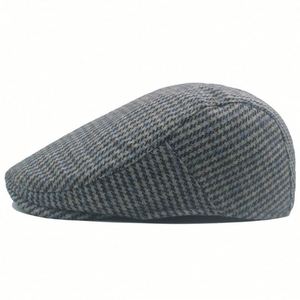 Wool Tweed Checked Herringbone Beret Hats <b>Men</b> Fall Winter Plaid <b>Flat</b> Gatsby Hat Outdoor Warm <b>Flat</b> Top Ivy <b>Cap</b> - Product Image 6