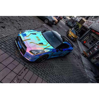 Rollo de Vinilo Adhesivo de Laminación PET PPF Cromado Azul Camaleón que Cambia de Color para Forrar Carrocerías de Coche