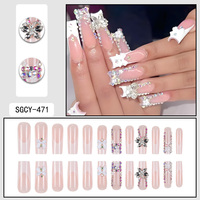 Usine En Gros 24Pcs ABS Long Cercueil Doigt Faux Ongles Conception De Fleur Colorée avec Nail Glue Press-on Ongles Artificiels