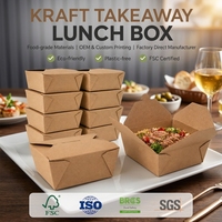 Boîte à lunch Kraft à emporter avec carton pliable en papier Kraft pour la restauration à emporter, personnalisation du logo disponible