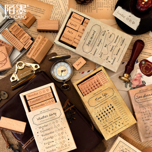 Calendario perpetuo Juego de sellos de madera Serie de viaje en el tiempo Manual vintage Impresiones decorativas DIY - Product Image 6