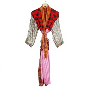 Robe longue pour femmes, col en V, patchwork, manches longues, soie imprimée, motif floral paisley, vêtements de nuit décontractés, Art&Art - Product Image 1