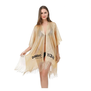Copricostume Dorado Gold Chal 92x165cm, Poncho Leggero con Frange - Product Image 2