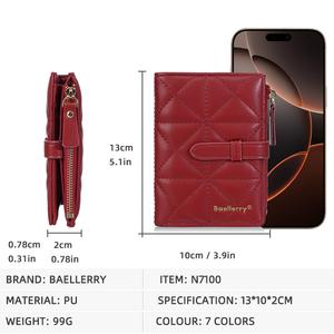 女式时尚短钱包，带钻石网格按扣拉链卡槽，便携式聚酯纤维衬里，大容量卡包 - Product Image 3