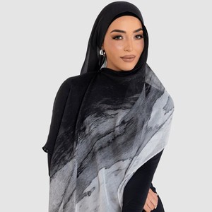 Pañuelo largo de satén de poliéster y algodón con estampado tie-dye en blanco y negro, hiyab modal con encaje, ¡gran oferta! - Product Image 4