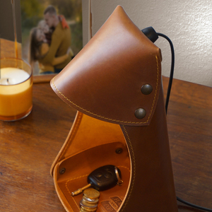 Cubierta de lámpara de escritorio de mesa desmontable Valet Jewelry Key Tray Key Coin Change Case Cesta de almacenamiento de cuero - Product Image 4