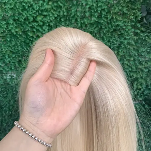 7x7" Human Hair <strong>Topper</strong> Mono Base <strong>Open</strong> Wefts at Back Jewish Kosher Hair <strong>Topper</strong> Blond - Product Image 5