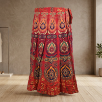 Falda Larga Étnica Casual de Verano para Mujer con Estampado Mandala, Cuentas y Lentejuelas, Ecológica, con Cintura Elástica, Estilo Indio