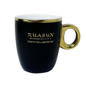 Mug en céramique personnalisé avec bordure et anse dorées, logo noir et or, vaisselle promotionnelle, tasse individuelle - Product Image 5