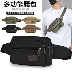 Multi Function Fanny Pack Canvas Men's Waist Bag Outdoor Sport Large Capacity Chest Bag Solid Color Army Green Brown Khaki Black - Product Image 3