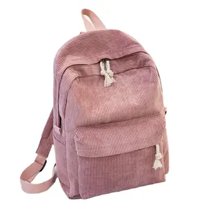 Sympathybag Fashion Style Soft Fabric Girls School Backpack Solid Color Teenagers Casual Daily Pack Corduroy Backpack