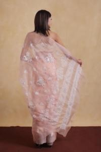 Sari de seda de organza pura suave de moda con blusa Chikan bordado a mano Sari bordado Mukesh dorado precio al por mayor - Product Image 2