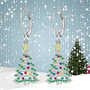 Pendientes de árbol de Navidad de aleación plateada para mujer, pendientes tipo candelabro con cristales de imitación, joyería de regalo para las fiestas - Product Image 3