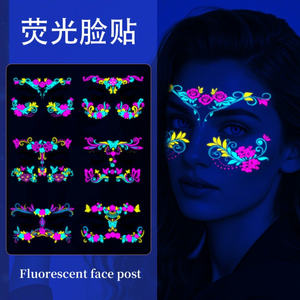 Autocollants de visage néon lueur-Papillon fluorescent et tatouages géométriques pour Raves/Clubs, maquillage de fête réactif UV Événements EDM - Product Image 3