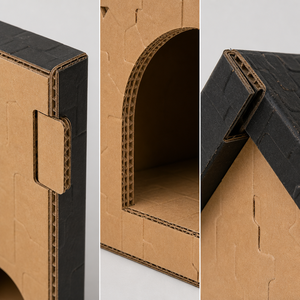 Casa para Gatos de Cartón Corrugado con Techo a Dos Aguas, Rascador y <span class=keywords><strong>Cueva</strong></span> Interior con Recorte de Fantasma - Product Image 5