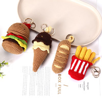 Porte-clés Amigurumi fait main au crochet, mini-jouet alimentaire tricoté, pendentif breloque pour sac, figurine de nourriture en forme de frites, hamburger, glace, pain