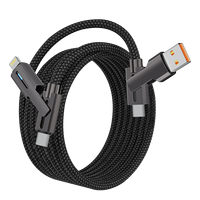 Produit tendance, câble USB multifonction 4 en 1, cordon de charge tressé, câble de charge multi-prises à 90 degrés pour tous les smartphones, câble en forme de L