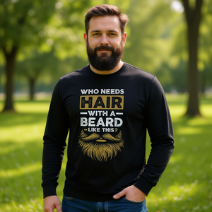 ¿Quién necesita cabello cuando tienes una barba como esta? Camiseta de manga larga para hombres calvos con barba. - Product Image 3