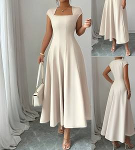 Vestido Formal Vintage de Gasa para Mujer, Cuello Cuadrado, Maxi, Color Sólido, para el Trabajo - Product Image 5