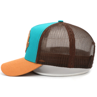 Gorra Trucker de Malla de Sarga de Algodón de 5 Paneles para Adulto, de Alta Calidad, Personalizada OEM, al por Mayor, con Visera Curva y Logotipo de Parche de Cuero, Gorra Deportiva