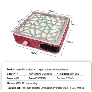 Aspirateur de poussière pour ongles en diamant, design ultra fin, forte aspiration, faible bruit, outil de manucure avec 100 filtres en coton - Product Image 6