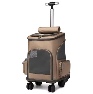 Pet Trolley Bag Adjustable Strap Travel Bag Rolling Pet Carrier Backpack With Removable Wheels Pet Travel Backpack