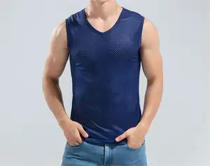 Wholesale Custom Men Cotton White Seamless Fitness Bodybuilding Undershirt Training String Singlet Gym Tank Tops Vest For Men