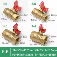 Robinet à bille d'arrêt bidirectionnel en laiton avec poignée papillon, filetage femelle-femme 1/4'', 3/8'', 1/2'', 3/4'' pour carburant, gaz, eau, huile, air