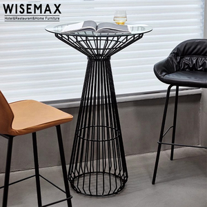 WISEMAX FURNITURE tavolo da pranzo rotondo dal Design semplice con struttura in metallo tavoli da Bar alti con piano in vetro per Bar ristorante Cafe Shop - Product Image 2