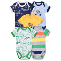 Combinaisons pour bébé, été, imprimé mignon, manches courtes, design varié, ensemble de 5 pièces, combinaison pour bébé fille