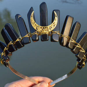 도매 천연 보석 골든 문 액세서리 마녀 크리스탈 크라운 머리띠 티아라 크리스탈 티아라 - Product Image 4